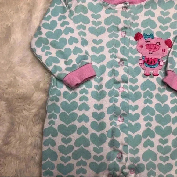 Pekkle Footed Onesie Pajamas White / Blue / Pink Hearts  / Pig Size 3 Months - Picture 8 of 16